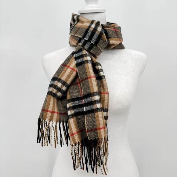 Burberry Scarf Cashmere Nova Check Black Plaid Beige Brown Winter Authentic - Picture 1 of 8